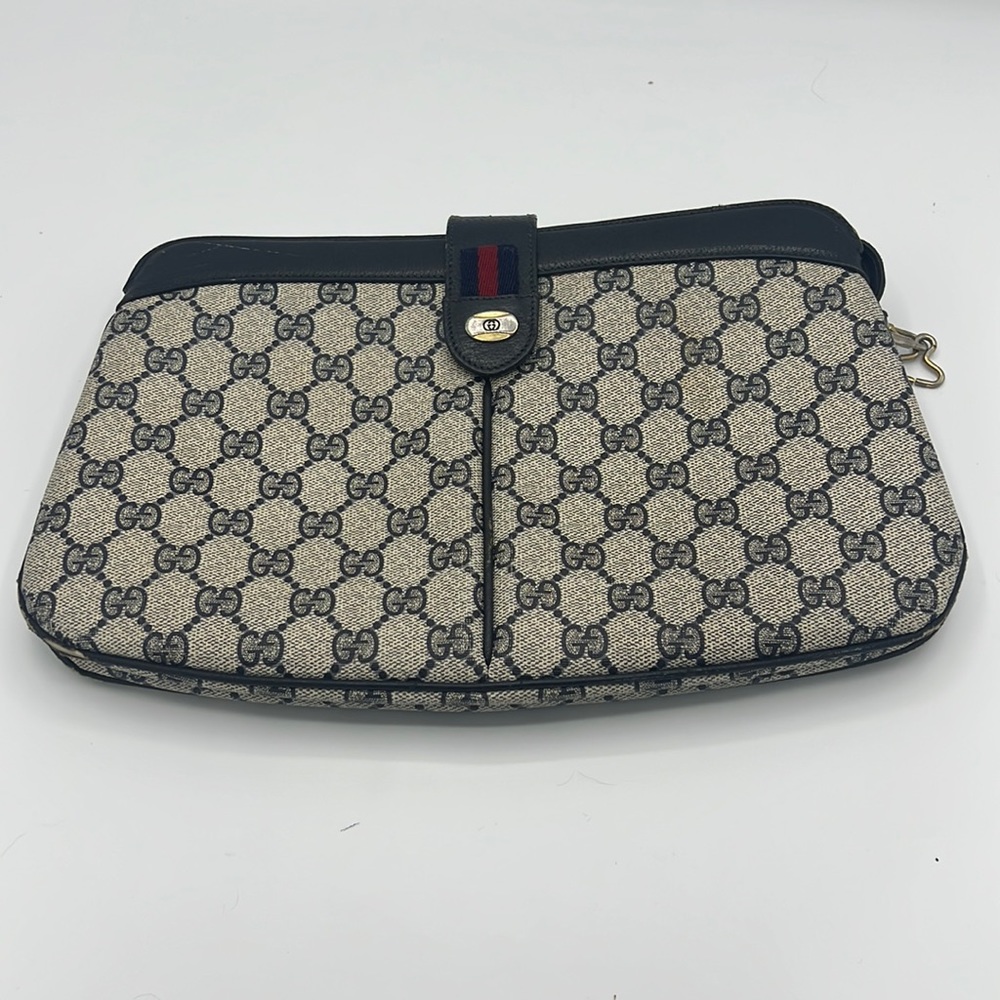 GUCCI GG Sherry Line Canvas Shoulder Bag Navy Blue vintage
